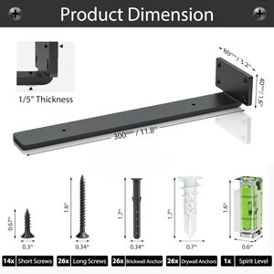 6パックフローティング棚ブラケット12インチヘビーデューティーパウダーコーティングメタル<span class=keywords><strong>L</strong></span>ブラケットDIY素朴産業用モダンブラック - Product Image 2