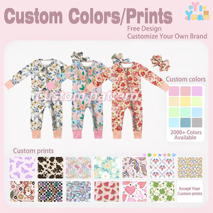 Combinaison de nuit pour bébé personnalisée à motif floral avec fermeture éclair et bandeau assorti OEM ODM Combinaison de nuit à manches longues pour nourrisson - Product Image 3