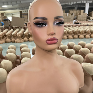Tête de Mannequin Femme Réaliste Noire en PVC avec Épaules <span class=keywords><strong>pour</strong></span> Perruques, Mode Maquillage - Product Image 6