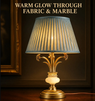 Lampe de table, lampe de bureau, lampe de chevet, abat-jour en tissu plissé en laiton et marbre, style vintage classique, chambre à coucher, salon, bureau, hôtel