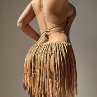Robe de plage en crochet pour femme, cache-maillot de bain à franges, tenue de plage tricotée, tenue d'été pour femme, robe longue cache-maillot de bain
