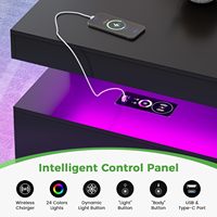 Table basse intelligente HANYEE avec LED RGB, port USB Type-C, capteur de mouvement, table de salon moderne avec tiroirs de rangement