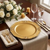 Assiettes de présentation portables de luxe en plastique à motif floral antique, 13 pouces, motif fleur blanche, pour décoration de mariage et réceptions