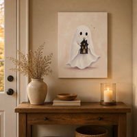 Lanterne fantôme mignonne, maison, sorcière, peinture décorative fantaisiste d'Halloween, toile encadrée, décoration murale pour la maison et la chambre