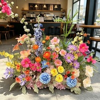 Bunga Mawar Peony Daisy Sutra Buatan 5D dengan Daun Hijau, Dekorasi Latar Belakang Pernikahan, Lantai, Lengkungan, Acara, Pesta