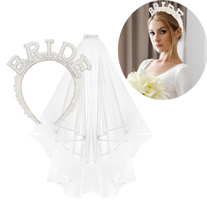 Serre-tête de mariée Hua Liyu avec voile, couronne de lettres en strass, coiffe de mariage pour femme - Product Image 1