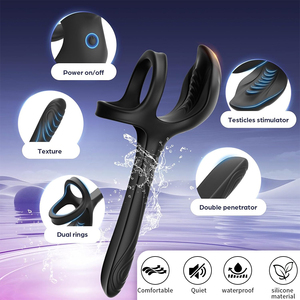 Anello per Pene 3-in-1 con 10 Modalità, 100% Impermeabile, Vibratore Dildo Nero, Plug Anale, Stimolatore Testicolare, Giocattoli Sessuali per Coppie - Product Image 3