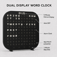 Jam Dinding Digital Dual Display 5 Menit, Jam Seni LED Putih, Matriks Huruf, Penunjuk Waktu Digital, Alarm, Dekorasi Dinding Meja Rumah Kantor