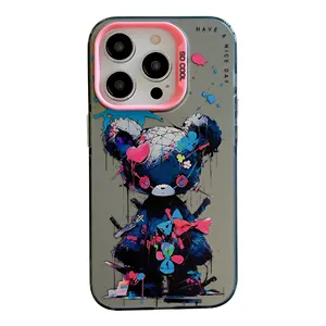 For iPhone 15 14 13 Pro Max Plus Graffiti Animal Pattern Case PC TPU Shock Absorbing Phone Cover