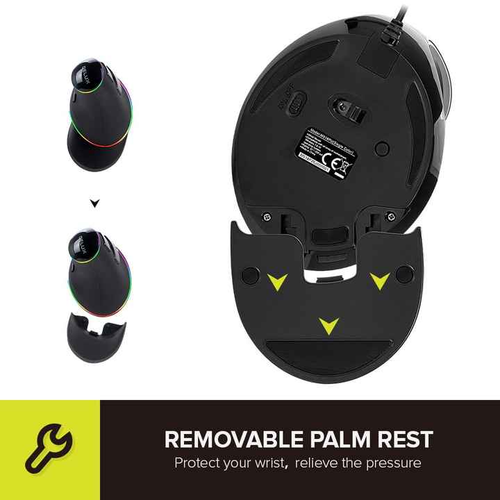 DELUX M618Plus RGB Ergonomic Mouse Wired Large RGB Vertical Mouse 4000DPI with 6 Buttons