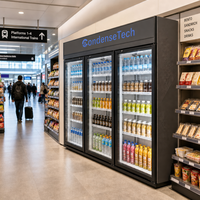 Congélateur vertical commercial ventilé sans givre à refroidissement par air pour supermarché avec grande vitrine en verre