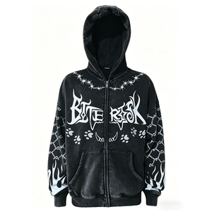 Vintage Oversized Washed Zip-Up Hoodie Graphic Print Unisex Y2K Streetwear Zip Hoodie Distressed YKK Zipper Hoodie - Product Image 3