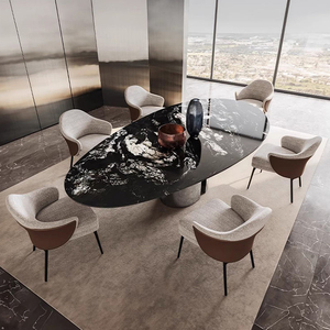 Mesa de Comedor Extensible Moderna y Sencilla de Mármol Marrón Venecia con Combinación de Sillas, Superficie de Piedra Sinterizada, Lujo, Ensamblada, para el Hogar - Product Image 3