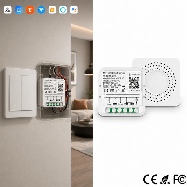 Tuya Matter WiFi 16A Voice Remote Control Timer Module Switch for Commercial Projects and Wholesale Distribution