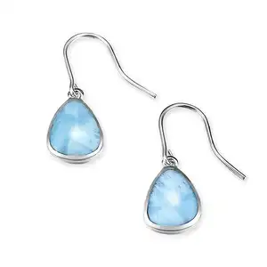 7 Days Delivery Time Polished Larimar Dominican Amber And Larimar Polished Gem Earrings