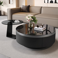 Table basse ronde extensible et convertible de style moderne et contemporain avec plateau en métal et support en acier, meubles de salon
