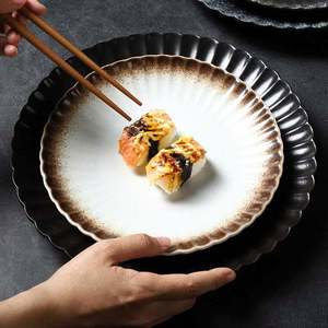 จานเซรามิกทรงกลมแบบย้อนยุค8 10นิ้วจานสลัดผักผลไม้สำหรับใช้ในครัวเรือนสเต็กมื้อค่ำ - Product Image 3