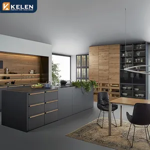 Kelen 2023 özel mutfak dolapları özel prefabrik evler ahşap ünitesi tasarımları akıllı dolabı siyah komple mutfak dolapları