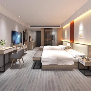 ชุดเฟอร์นิเจอร์ห้องนอนไม้สำหรับโรงแรม ขนาดเตียงเดี่ยวหรือเตียงคู่ รวมโครงเตียงแบบออตโตมัน หัวเตียง โต๊ะข้างเตียง และที่นอน - Product Image 5