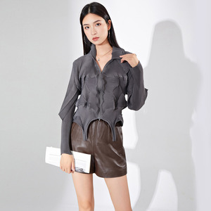 Camisa informal irregular plisada de Otoño de Miyake, <span class=keywords><strong>blusa</strong></span> elegante holgada y versátil para mujer con protección solar - Product Image 4