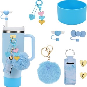 Pendentif pour gobelet 40OZ Set d'accessoires décoratifs Couvercle <span class=keywords><strong>de</strong></span> <span class=keywords><strong>paille</strong></span> anti-dérapant en silicone Sous-verre Fleur Charm Furry Ball Keychain - Product Image 4