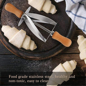 Low MOQ 2Pcs Stainless Steel <strong>Roller</strong> Slices with Oak Handle Perfect Shaped <strong>Pastry</strong> Dough Croissant Cutter <strong>Roller</strong> - Product Image 4