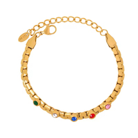 Bracelets en acier inoxydable plaqué or et argent avec zircon coloré, chaîne à maillons en forme de lame, bijoux de mode pour femmes