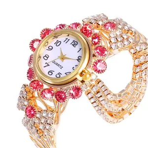Hot Selling Temperament Fashion Bling Diamond Rvs Open Legering Armband Quartz Horloge Dames