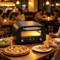 Four à pizza tout-en-un en acier inoxydable sans fumée de 1800 W pour intérieur, 12 pouces, 750 ℉   Appareil électroménager électrique avec 6 styles prédéfinis