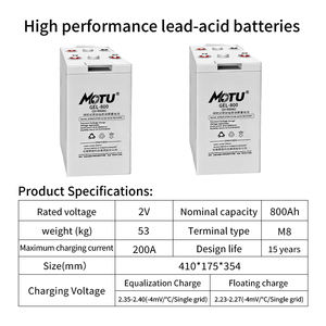 แบตเตอรี่เจลเซลล์ 2V 800Ah อายุการใช้งานยาวนาน แบตเตอรี่ AGM SLA สำหรับระบบควบคุม ระบบสำรองไฟโทรคมนาคม - Product Image 2