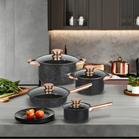 Batterie de cuisine ensemble de casseroles et de poêles ensemble de marmites antiadhésives pierre médicale en fonte avec couvercle en verre Offre Spéciale 8 pièces en métal noir