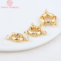 Vente en gros de fermoirs à ressort en laiton couleur or 24 carats, forme anneau, 2 trous, connecteurs de bracelet, fermoirs de haute qualité, accessoires de bijoux DIY
