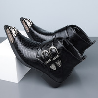 Bottes Chelsea en cuir façon croco pour hommes, à bout pointu métallique, double boucle et fermeture éclair, idéales pour les soirées et les tenues habillées