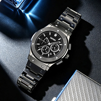 Montre à quartz SKMEI 9157 pour homme, chronographe de luxe, bracelet en acier inoxydable et cuir, étanche 30M, lumineuse, simple, pour affaires, avec calendrier