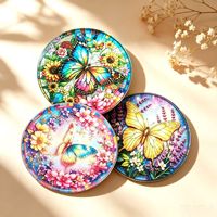 Sous-verre rond en verre imprimé UV, motif papillon floral, pour décoration de tasses à café, thé et autres boissons, idéal pour la maison