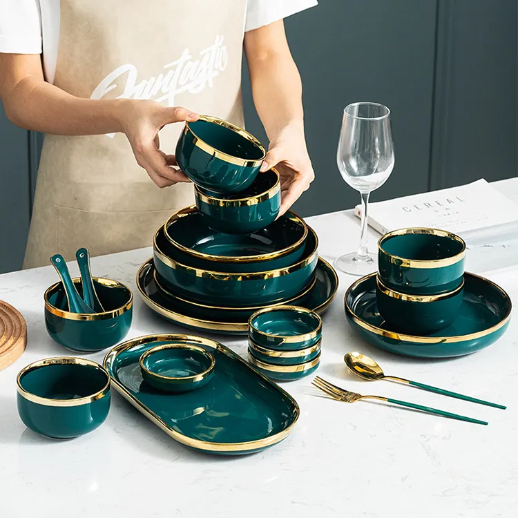 Custom Design Cheap Purple Dinnerware Dinner Set Glazed Kitchen Dining Pasta Large Salad Porcelain Bowl Plate Dish