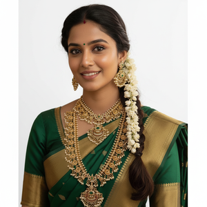 High Quality Religious Pearl Zircon Alloy Gold Plated Temple Necklace/Earrings/Tikka Set | South <b>Indian</b> Bridal Party Engagement - Product Image 2