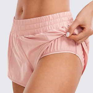Gran oferta, pantalones cortos lisos personalizados para mujer, entrenamiento para correr, peso pesado, cintura elástica, secado rápido, dobladillo curvo sólido, pantalones cortos 2 en 1 - Product Image 6