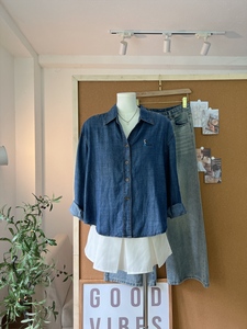 A487 <b>Women's</b> Soft Jean <b>Shirt</b> with Pattern Button Down Turn-down Collar Loose Fit Embroidery Front Casual Everyday Wear - Product Image 6