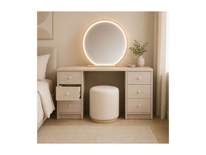 Dişbudak Ağacı Kaplama Makyaj Masası Modern Yatak Odası Mobilyası Kontrplak Panel, LED Ayna ve Tabure İsteğe Bağlı - Product Image 5