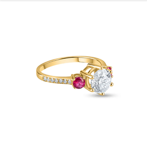 Ruby Oval Cut Solitaire Diamond <b>Ring</b> With Halo Accent And Coordinating <b>Band</b> For Engagement Or Wedding From India - Product Image 4