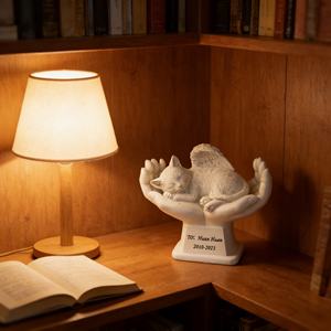 Escultura Conmemorativa de Gato Ángel Personalizada, Gatito Durmiendo de Resina Blanca con Alas en las Manos, Recuerdo Personalizado para la Pérdida de Mascotas - Product Image 3