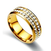 Bague en zircon double rangée de 8 mm micro-pavée large, en gros, en stock, bijoux de mode