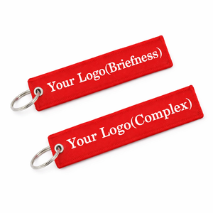 Llavero de tela bordado con eslogan, diseño promocional, etiqueta de identificación, logotipo de doble cara, llavero tejido personalizado rojo - Product Image 1