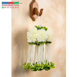 Guirlande florale artificielle blanche avec perles suspendues, collier décoratif pour mariage, festival, temple, décoration d'événements - Product Image 6
