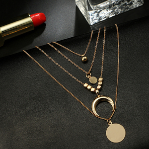 Простое многослойное золотое ожерелье, многослойная цепочка, ожерелье с круглым кулоном в форме Луны, женское пляжное украшение в стиле бохо - Product Image 4