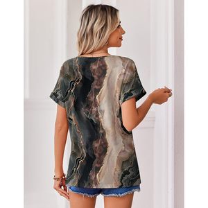 Chemisier d'été en mousseline de soie pour femme, col en V, manches courtes, décontracté, respirant, avec design à nouer - Product Image 6