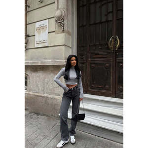 Pantalon en jean gris taille haute respirant, coupe ample, style streetwear, cargo, tailles XL, 2XL, 3XL disponibles - Product Image 1