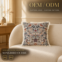Housse de coussin décorative Ins Vintage Songbird, personnalisable, en jacquard tissé avec franges, pour la décoration de maison de style farmhouse