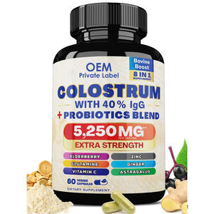 Cápsulas de Calostro Bovino OEM con Probióticos, Saúco, <span class=keywords><strong>Zinc</strong></span>, <span class=keywords><strong>Glutamina</strong></span>, Jengibre y Vitamina C, Suplemento para la Salud Intestinal y la Inmunidad - Product Image 1